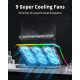 قاعدة تبريد لابتوب العاب مطورة مع 9 مراوح RGB هادئة، وسادة تبريد لاجهزة اللابتوب مقاس 15.6-17.3 انش مع 7 حوامل ارتفاع، 2 منفذ USB، حامل جوال - ازرق