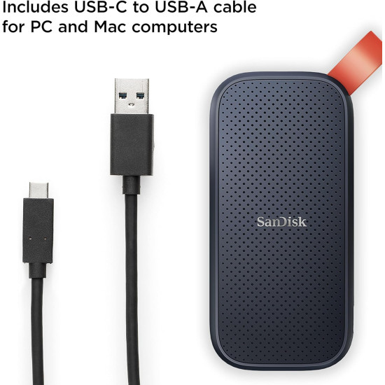 هارد SSD خارجي محمول 2TB (مجدد) سعة 800 ميجابايت/ثانية R، USB 3.2 الجيل الثاني بهيكل متين مع حماية من السقوط حتى 2 م وكابل نوع سي الى نوع ايه من سانديسك، متوافق مع أجهزة الكمبيوتر الشخصي وماك
