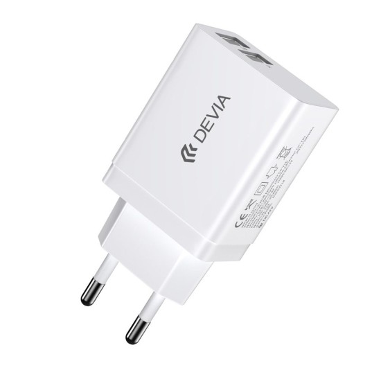 ديفيا Smart Series شاحن بمخرجين 5V 2.4A - أبيض ديفيا Smart Series شاحن بمخرجين 5V 2.4A - أبيض