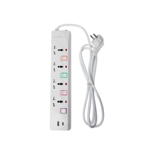 اي ترين PS077 مشترك كهرباء 4 منافذ + 1 USB + 1 Type-C طوله 2 متر مع مفتاح للتشغيل 16 أمبير