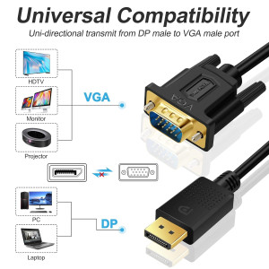 كابل بطول 1.5 متر نوع ديسبلاي بورت إلى VGA متوافق مع لابتوب