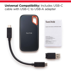 سانديسك SSD محمول للغاية سعة 1 تيرابايت - حتى 1050 ميجابايت/ثانية، USB-C، USB 3.2 الجيل الثاني، مقاوم للماء والغبار بتصنيف IP65، برامج ثابتة محدثة، محرك خارجي ذو حالة ثابتة - SDSSDE61-1T00-G25