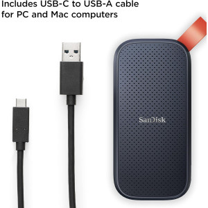 هارد SSD خارجي محمول 2TB (مجدد) سعة 800 ميجابايت/ثانية R، USB 3.2 الجيل الثاني بهيكل متين مع حماية من السقوط حتى 2 م وكابل نوع سي الى نوع ايه من سانديسك، متوافق مع أجهزة الكمبيوتر الشخصي وماك