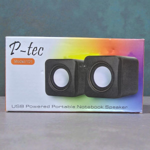 مكبر صوت للكمبيوتر بسلك USB موديل P TEC 101 مكبرات صوت كمبيوتر مكعب صغيرة مزدوجة الصوت مع مضخم صوت سطح المكتب سلكية - اسود